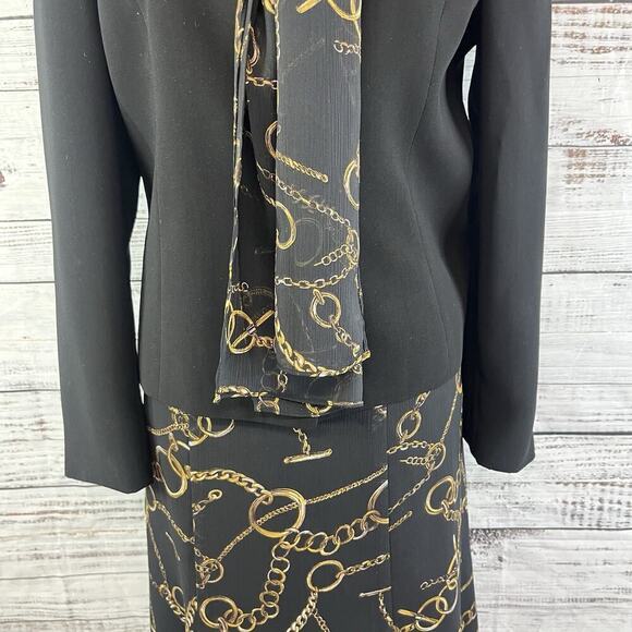 Evan Picone 3pc Skirt Suit size 8 Blazer Scarf Black Gold Equestrian Career - Picture 7 of 15